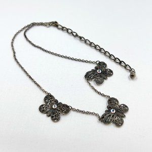 BOHO Style Jeweled Butterflies 13” Antiqued Brass/Gold Choker